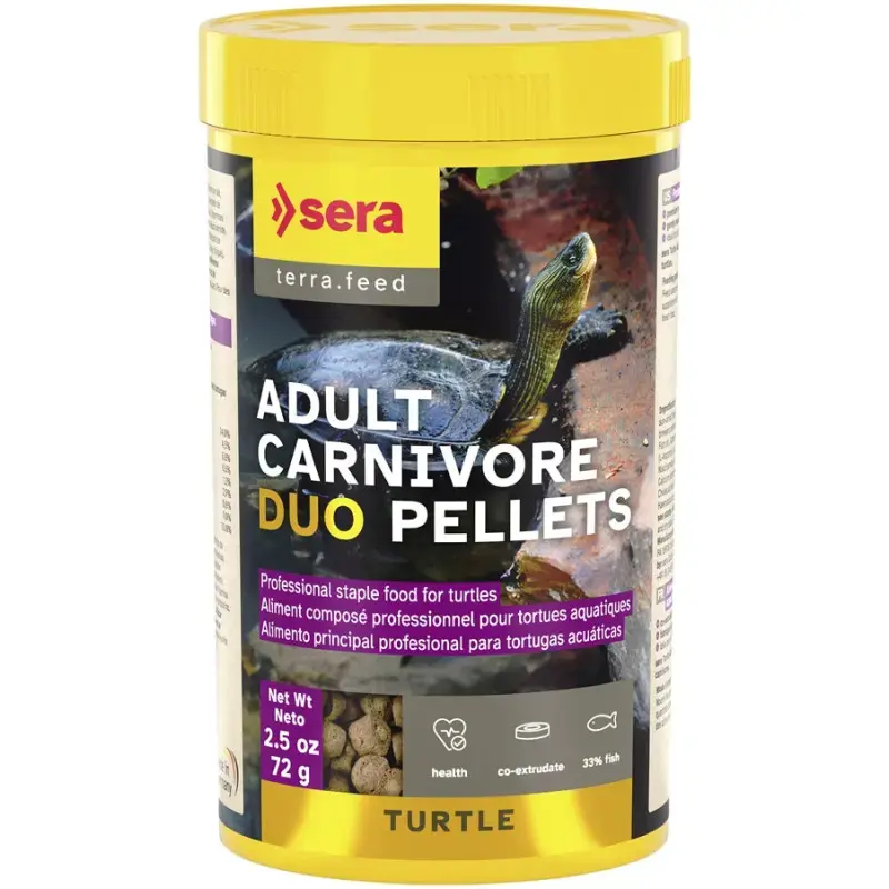 Pilnvērtīga barība ūdens bruņurupučiem - Sera Turtle Adult Carnivore Duo Pellets, 250ml