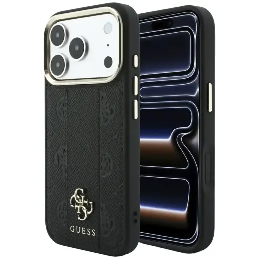 Guess Stripe Peony 4G Logo maciņš ar MagSafe atbalstu telefonam iPhone 18 Pro | iPhone 17 Pro melns