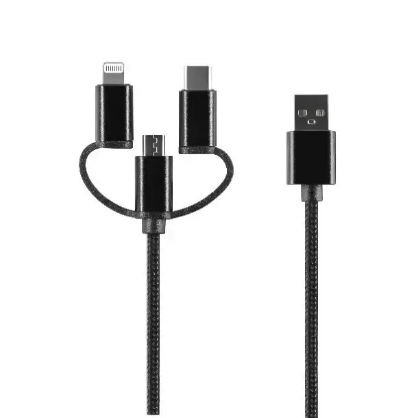 Setty 3-in-1 провод для передачи данных и зарядки | USB-A на Lightning, USB-C, Micro USB | 10W | 1m | черный