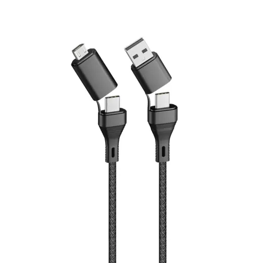 Forever CORE 4-in-1 datu pārraides un uzlādes vads | USB-A uz USB-C, Micro USB | 15W | 1.2m | melns