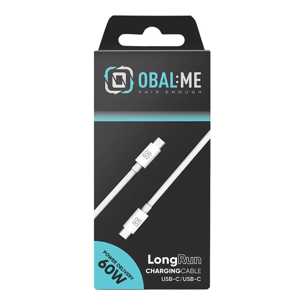 OBAL:ME LongRun duomenų perdavimo ir įkrovimo laidas | USB-C į USB-C | 60W | 1m | baltas