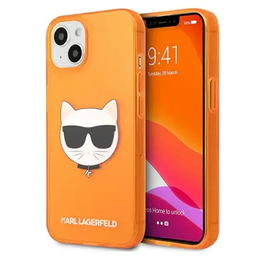 Karl Lagerfeld KLHCP13MCHTRO iPhone 13 / 14 / 15 6,1" orange hardcase Glitter Choupette Fluo
