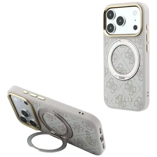 Guess Ring Stand 360 4G Classic Logo maciņš ar statīvu un MagSafe atbalstu telefonam iPhone 18 Pro Max | iPhone 17 Pro Max rozā