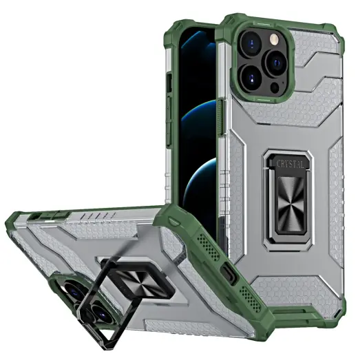 Crystal Ring Tough Rugged telefono dėklas su stovu iPhone 13 Pro Max žalias