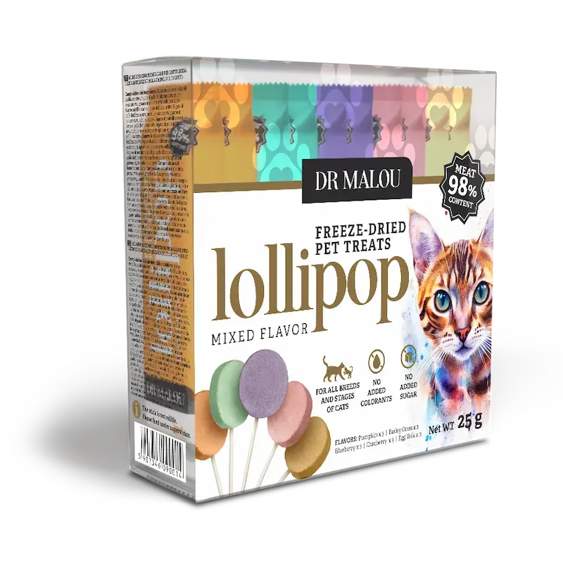 Gardums kaķiem  - DR Malou, Freeze-dried meat lollipops for cats - mix of flavors 25g (15 gab)