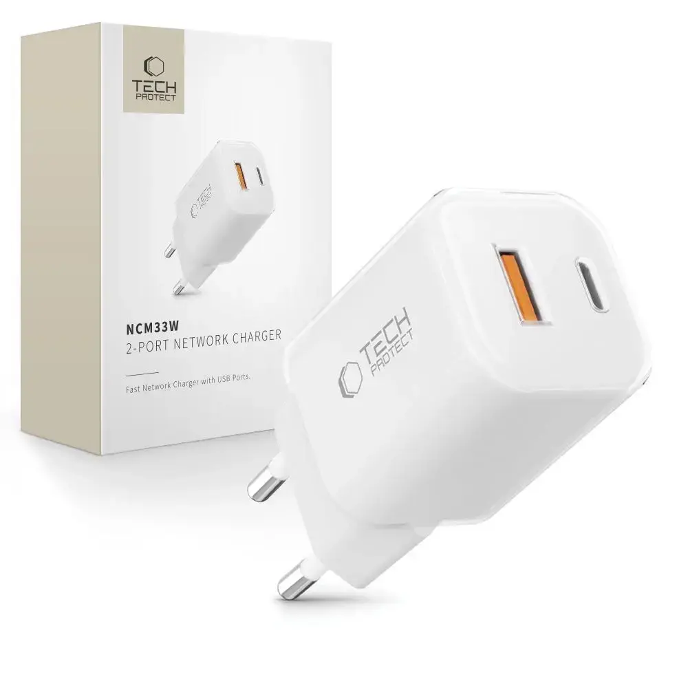 Tech-Protect NCM33W 2-port зарядное устройство | 33W | PD | USB-C | белое