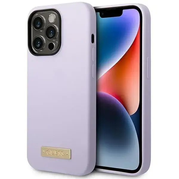 Guess GUHMP14LSBPLU iPhone 14 Pro 6,1" fioletowy|purple hard case Silicone Logo Plate MagSafe