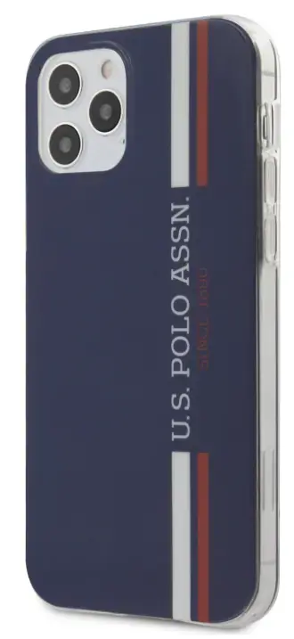 U.S. Polo USHCP12MPCUSSNV Tricolor Vertical Stripes maciņš telefonam iPhone 12 | iPhone 12 Pro zils