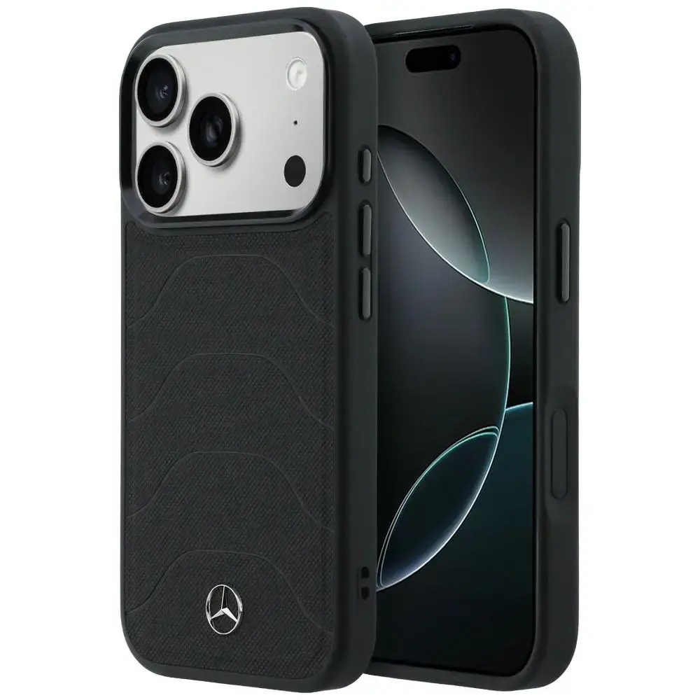 Mercedes Leather Mesh with Bow Line telefono dėklas su MagSafe palaikymu iPhone 17 Pro juodas