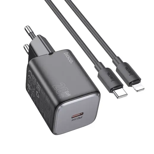 HOCO N40 travel charger | 20W | PD, QC | USB-C | with USB-C to Lightning cable included | black