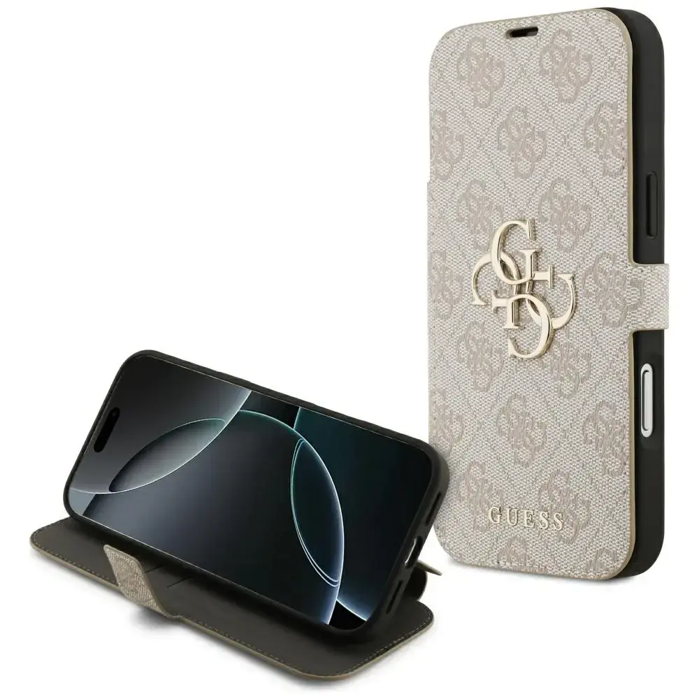 Guess 4G Metal Logo grāmatveida maciņš telefonam iPhone 18 Pro Max | iPhone 17 Pro Max rozā