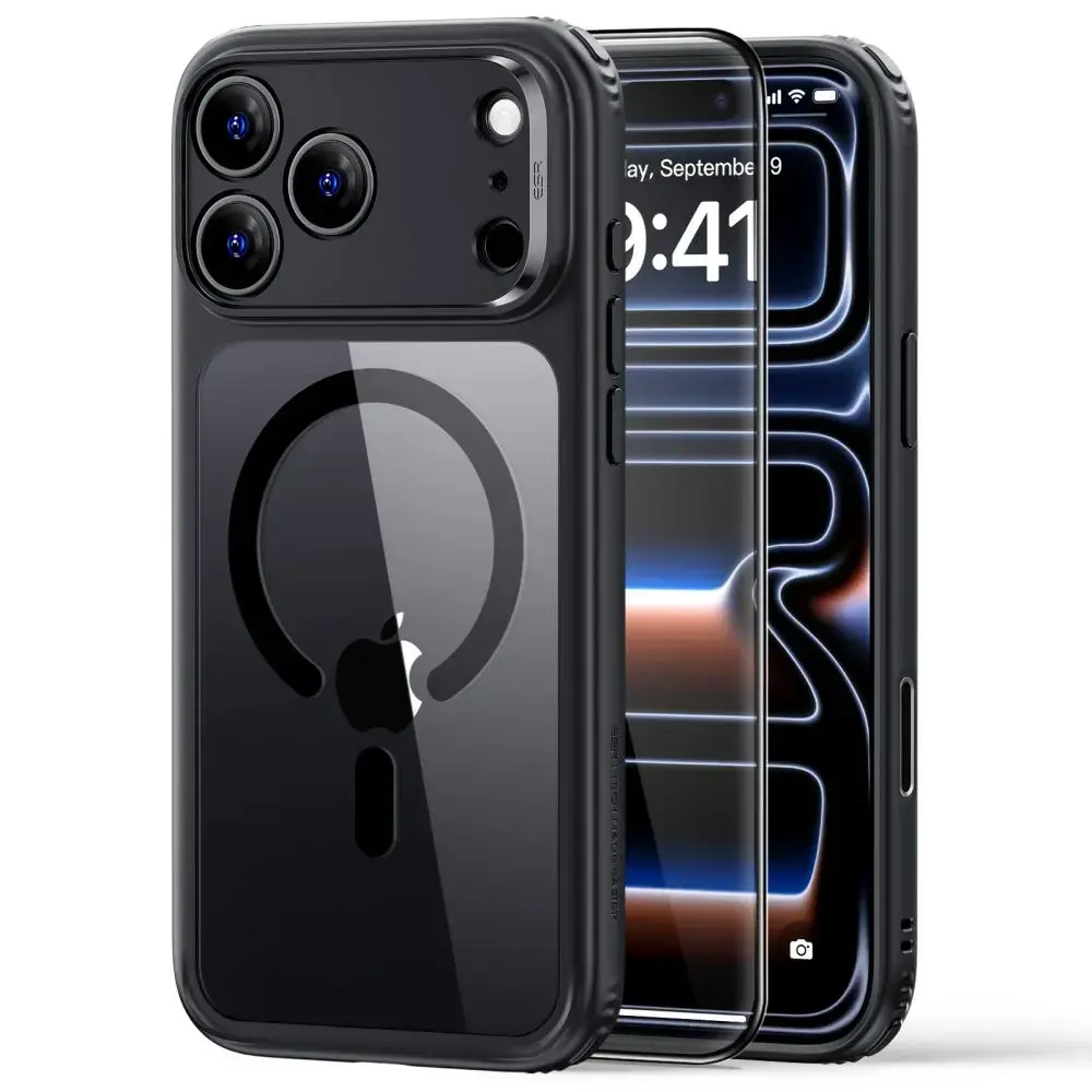 ESR Classic Hybrid чехол с поддержкой MagSafe для телефона iPhone 17 Pro | iPhone 18 Pro чёрный (защитное стекло в комплекте)