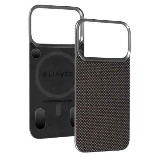 Liavec Carbon Layer telefono dėklas su MagSafe palaikymu iPhone 17 Pro Max auksinis