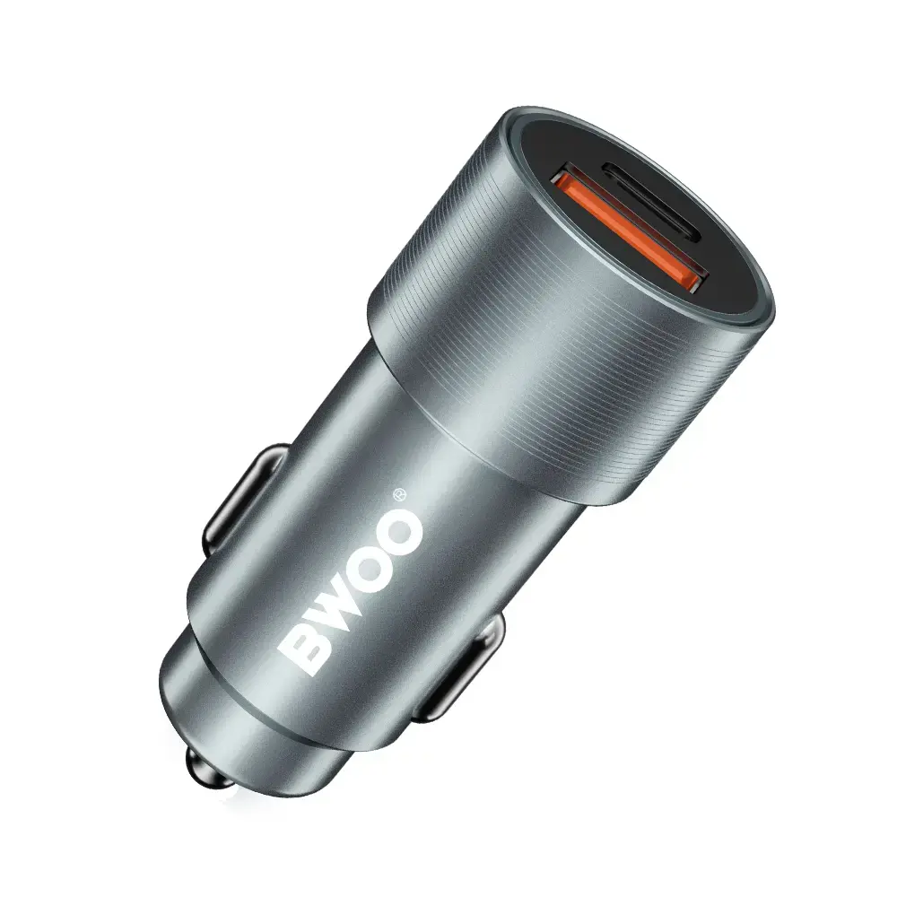 BWOO BO-CC73 auto lādētājs | 20W | PD, QC | USB-A, USB-C | pelēks