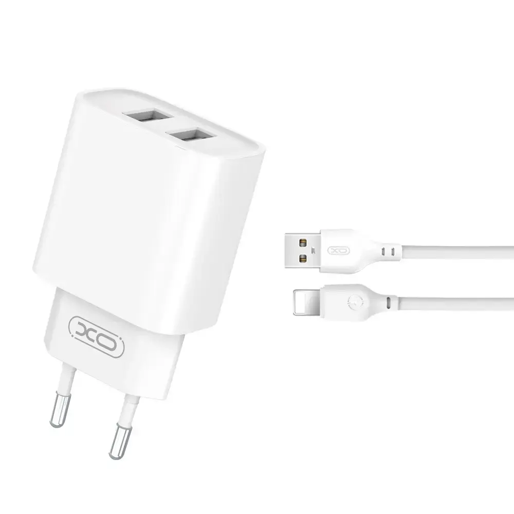 Зарядное устройство XO CE02C | 10.5W | USB-A | с кабелем USB-A на Lightning в комплекте | белое
