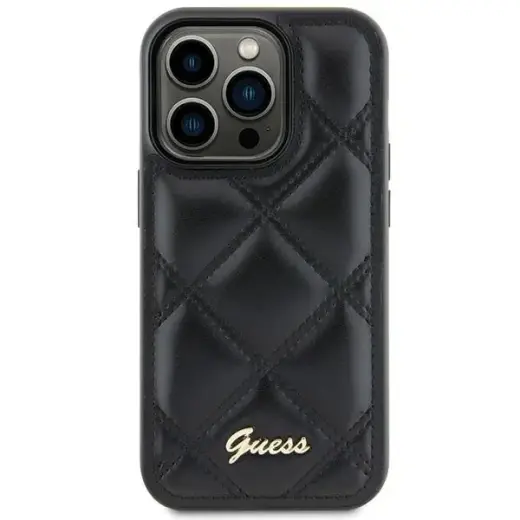 Guess GUHCS23FEPSQSQSK Quilted Metal Logo maciņš telefonam Samsung Galaxy S23 FE (S711) melns
