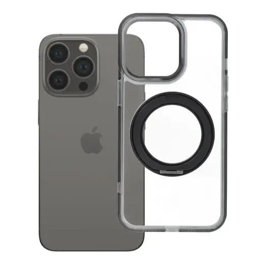 Frame Circle Stand telefono dėklas su stovu ir MagSafe palaikymu iPhone 13 Pro juodas