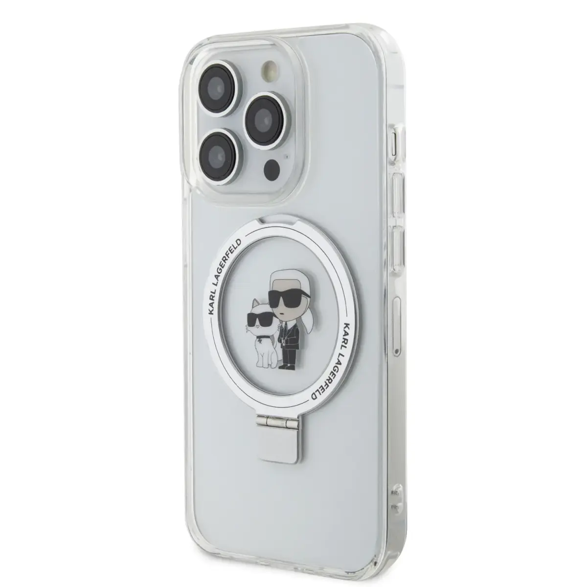 Karl Lagerfeld Ringstand Karl and Choupette MagSafe Case for iPhone 15 Pro White