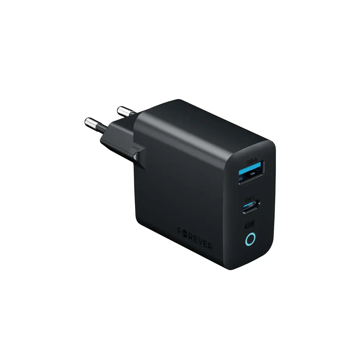 Forever Vibe-TC45AC tīkla lādētājs | 45W | GaN, PD, QC | USB-C, USB-A | pelēks