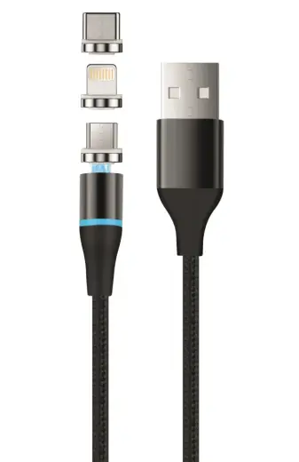 Setty magnetic cable DT 3-in-1 data transfer and charging cable | USB-A to USB-C, Lightning, Micro USB | 12.5W | 1m | black