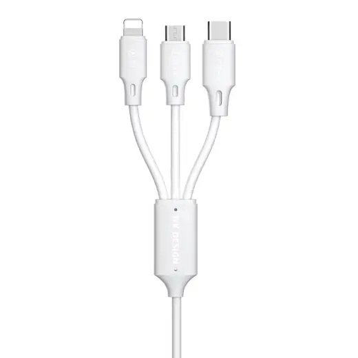 WK Design WDC-103th 3-in-1 datu pārraides un uzlādes vads | USB-A uz Micro USB, Lightning, USB-C | 10W | 1.15m | balts