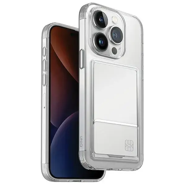 UNIQ Air Fender ID grāmatveida maciņš telefonam iPhone 15 Pro bēšs caurspīdīgs