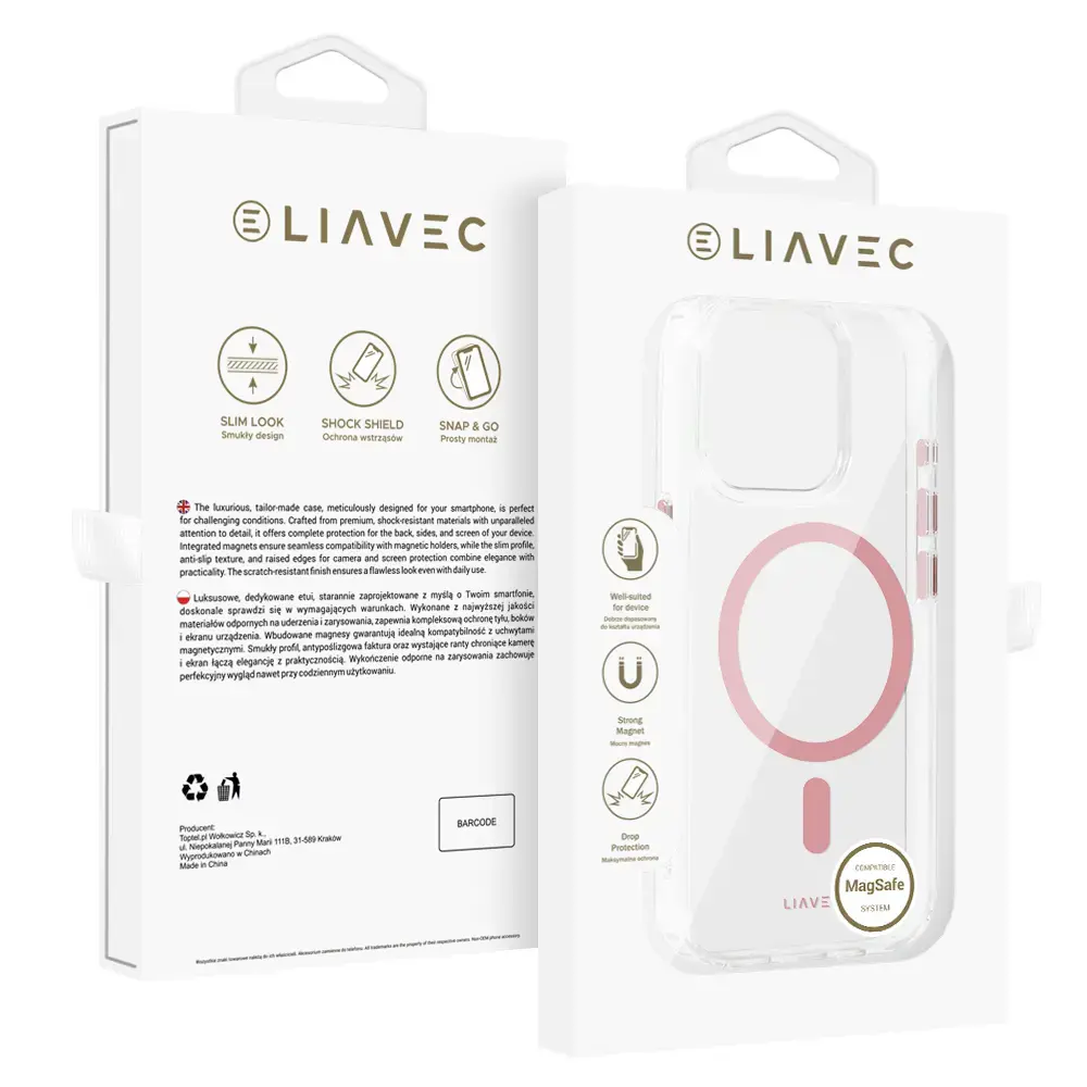 Liavec Glossy telefono dėklas su MagSafe palaikymu iPhone 15 Pro Max rožinis