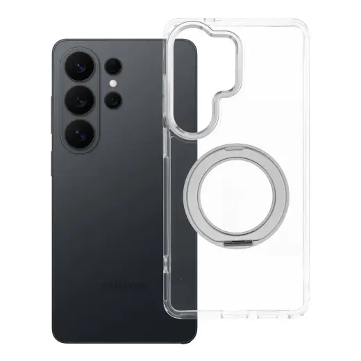 Frame Circle Stand telefono dėklas su stovu ir MagSafe palaikymu Samsung Galaxy S26 Ultra (S948) skaidrus