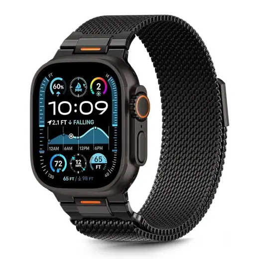 Tech-Protect Milano Vanguard nutikella rihm Apple Watch 8/9/10/11/SE/Ultra (44/45/46/49 mm) jaoks | roostevaba teras | must