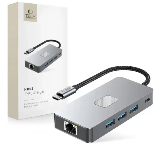 Tech-Protect HB05 9-in-1 USB-jaotur | USB-C kuni USB 3.0, HDMI, SD, microSD, USB-C, RJ45 | 100W | hall