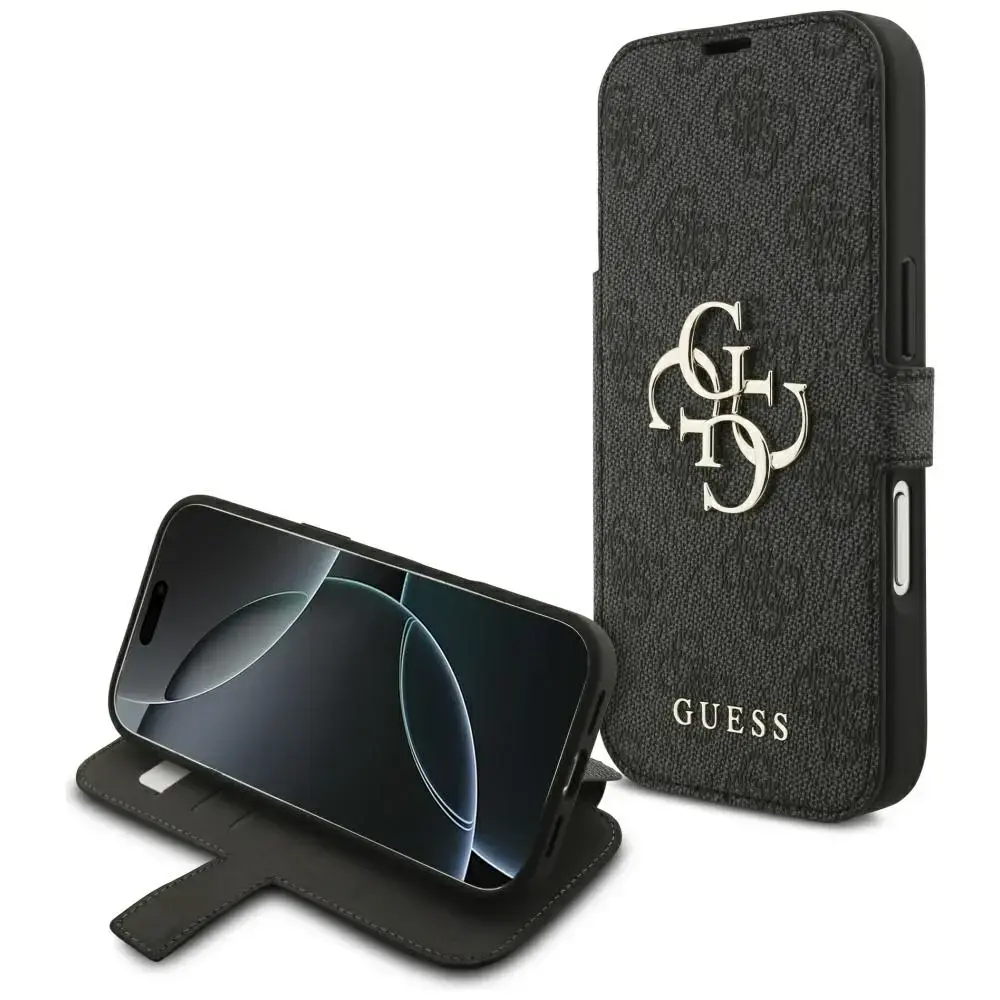 Guess 4G Metal Logo grāmatveida maciņš telefonam iPhone 18 Pro | iPhone 17 Pro melns
