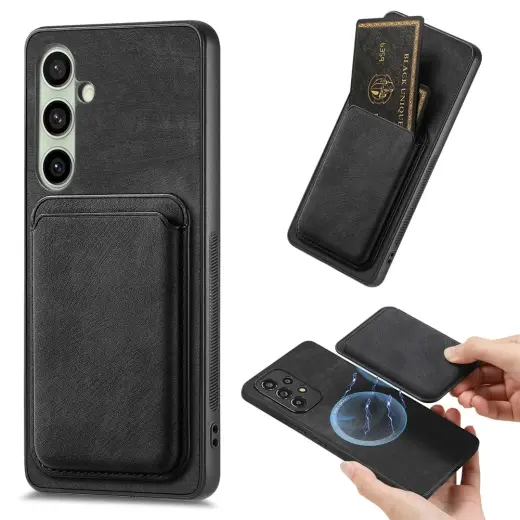 Faux Leather telefono dėklas su MagSafe palaikymu Samsung Galaxy A56 (A566) juodas