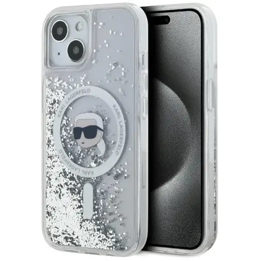 Karl Lagerfeld Liquid Glitter Karl Head чехол с поддержкой MagSafe для телефона iPhone 15 | iPhone 14 | iPhone 13 прозрачный