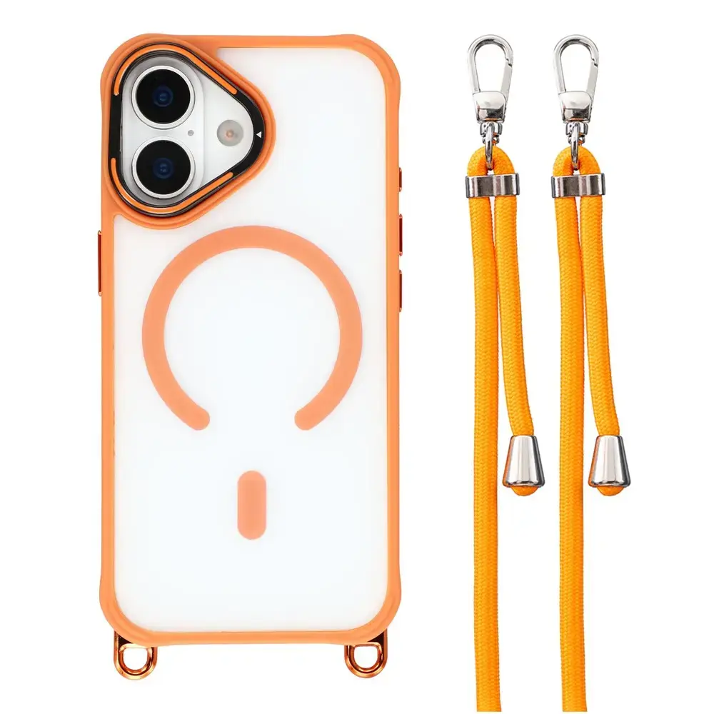 Adjustable Crossbody Lanyard maciņš ar statīvu un MagSafe atbalstu telefonam iPhone 17 oranžs