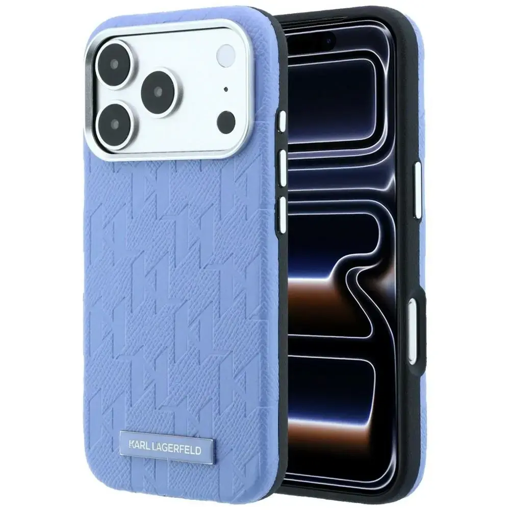 Karl Lagerfeld Grained Mono Resin Logo чехол с поддержкой MagSafe для телефона iPhone 17 Pro | iPhone 18 Pro синий