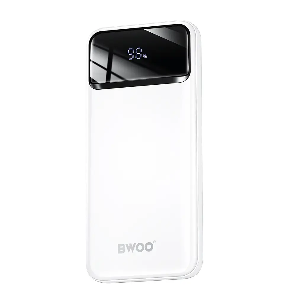 BWOO Ultra thin Power Bank | 10,000 mAh | 22.5W | QC | USB-A, USB-C | LED Display | white
