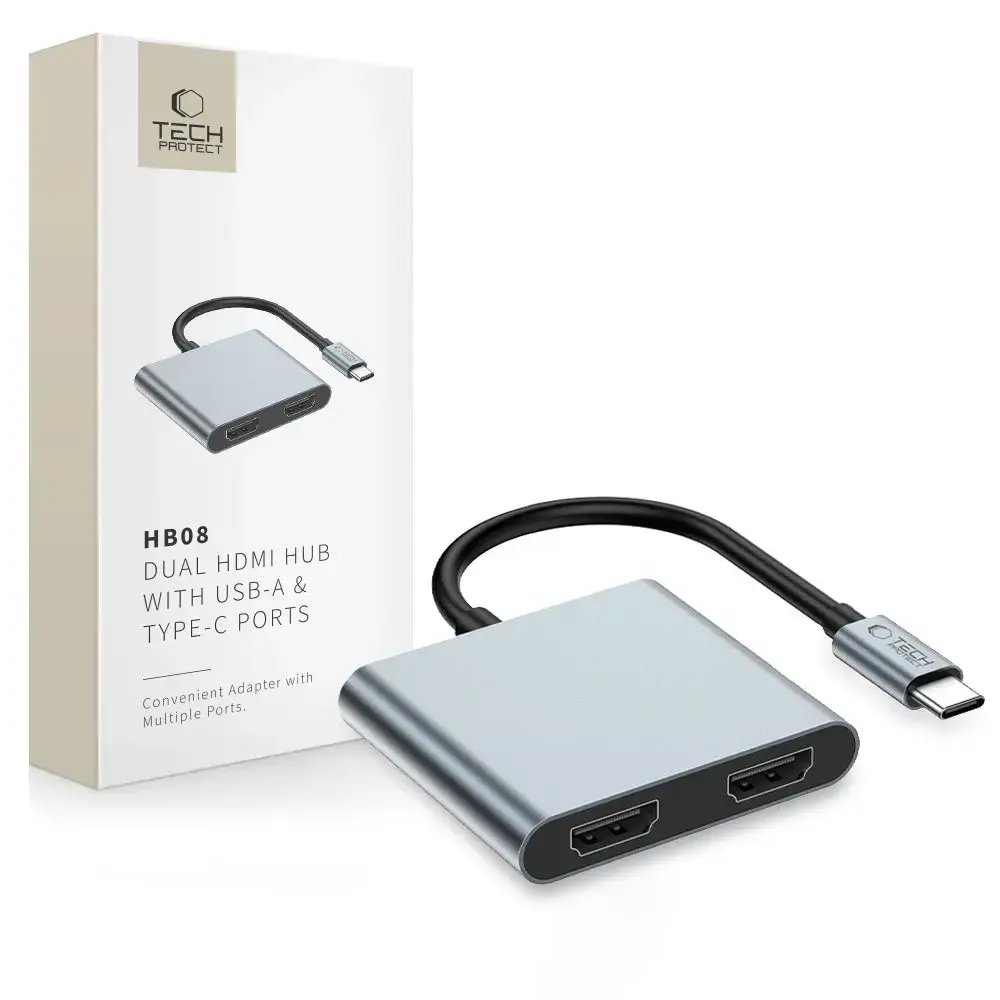 Tech-Protect HB08 4-in-1 adapter | USB-C kuni 2x HDMI, USB 3.0, USB-C | 100W | hall