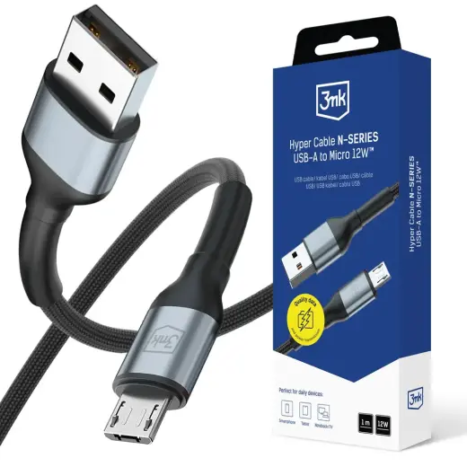 3mk Hyper N-SERIES провод для передачи данных и зарядки | USB-A на Micro USB | 12W | 1m | чёрный