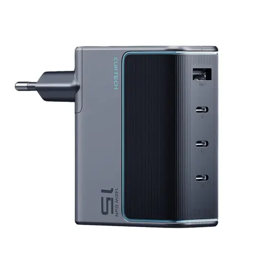 Cuktech AD1404UEU travel charger | 140W | GaN | USB-C, USB-A | with USB-C cable included | gray