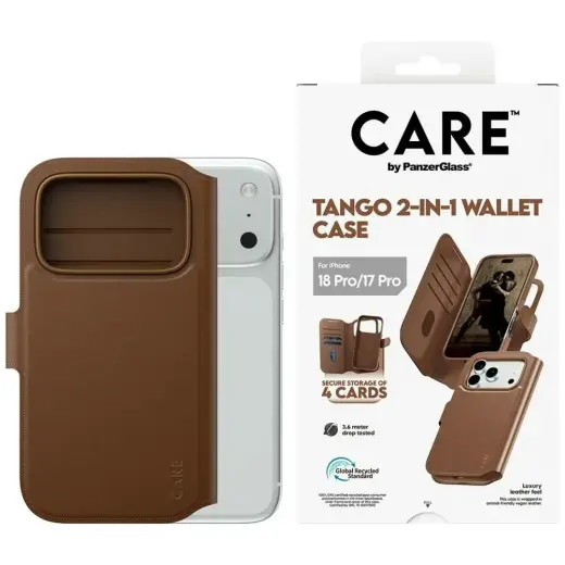 Case CARE by PanzerGlass Tango 2w1       Wallet Case MagSafe for iPhone 18 Pro / 17 Pro brown