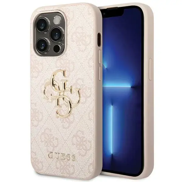 Guess GUHCP15L4GMGPI 4G Big Metal Logo maciņš telefonam iPhone 15 Pro rozā