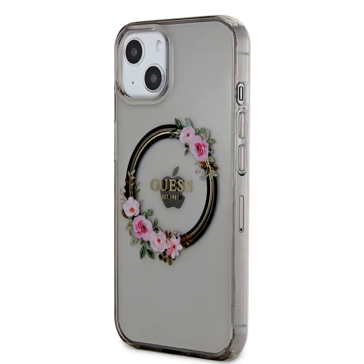 Guess PC|TPU Flowers Ring Glossy Logo phone case with stand and MagSafe support for iPhone 13 black
