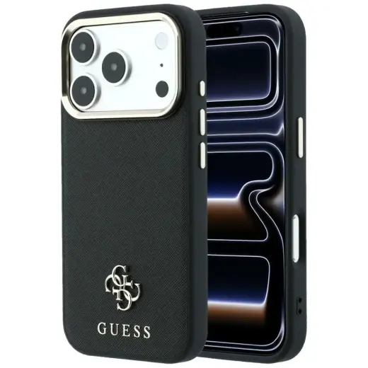 Guess Saffiano Small 4G & Classic Logo maciņš ar MagSafe atbalstu telefonam iPhone 18 Pro Max | iPhone 17 Pro Max melns