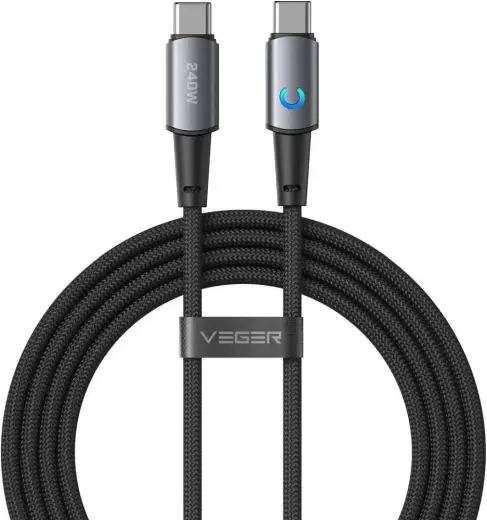 Veger CC2-ZSD datu pārraides un uzlādes vads | USB-C uz USB-C | PD | 240W | 1.5m | melns