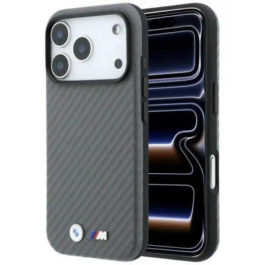 BMW M Carbon Metal Logo maciņš ar MagSafe atbalstu telefonam iPhone 18 Pro pelēks