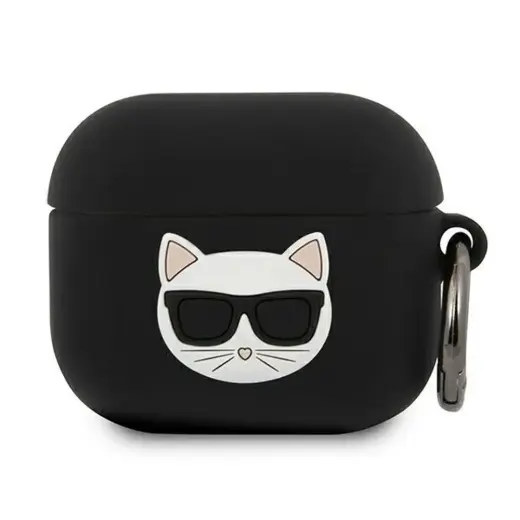KLACA3SILCHBK Karl Lagerfeld Choupette Head maciņš austiņam Apple Airpods 3 melns
