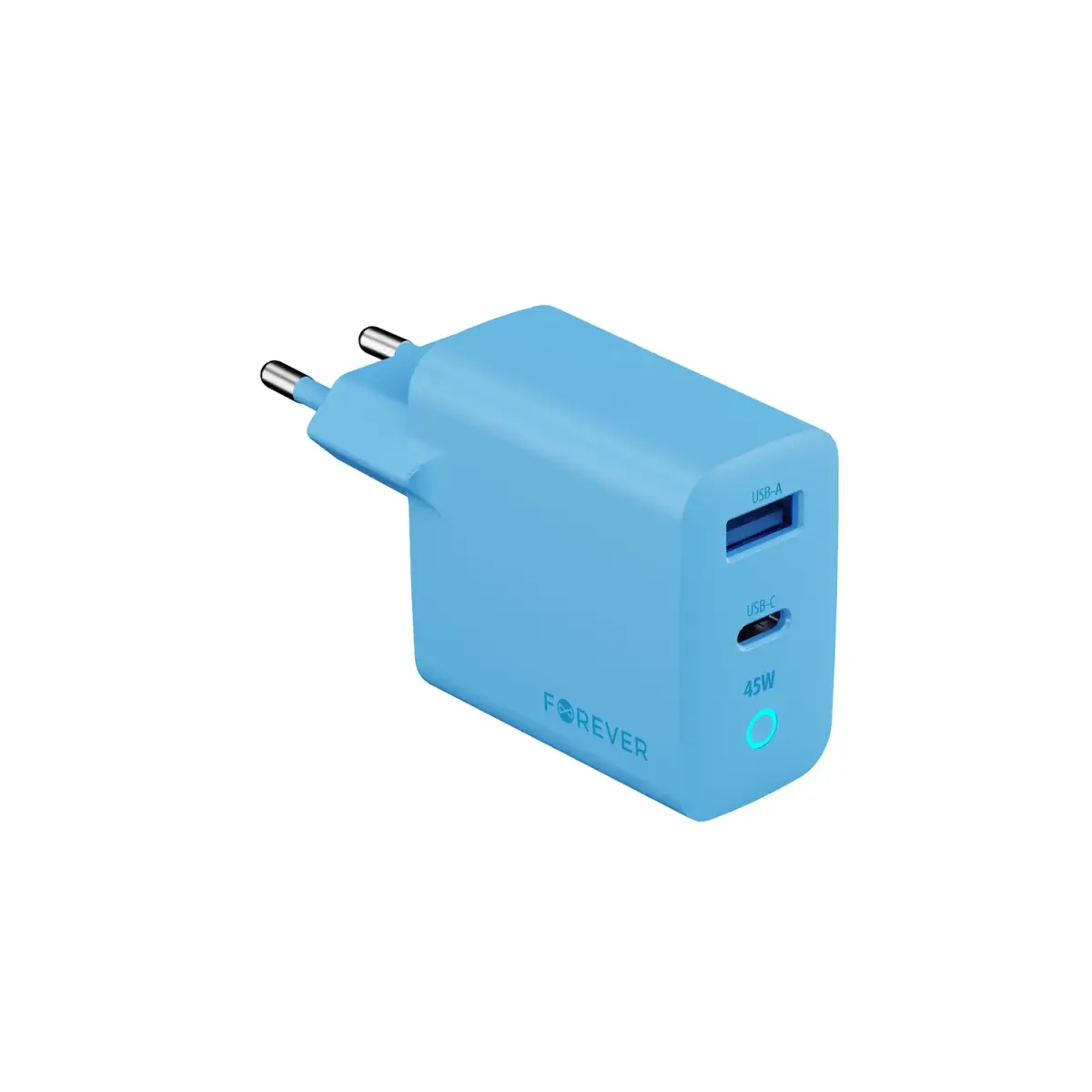 Forever Vibe-TC45AC tīkla lādētājs | 45W | PD, QC, GaN | USB-C, USB-A | zils