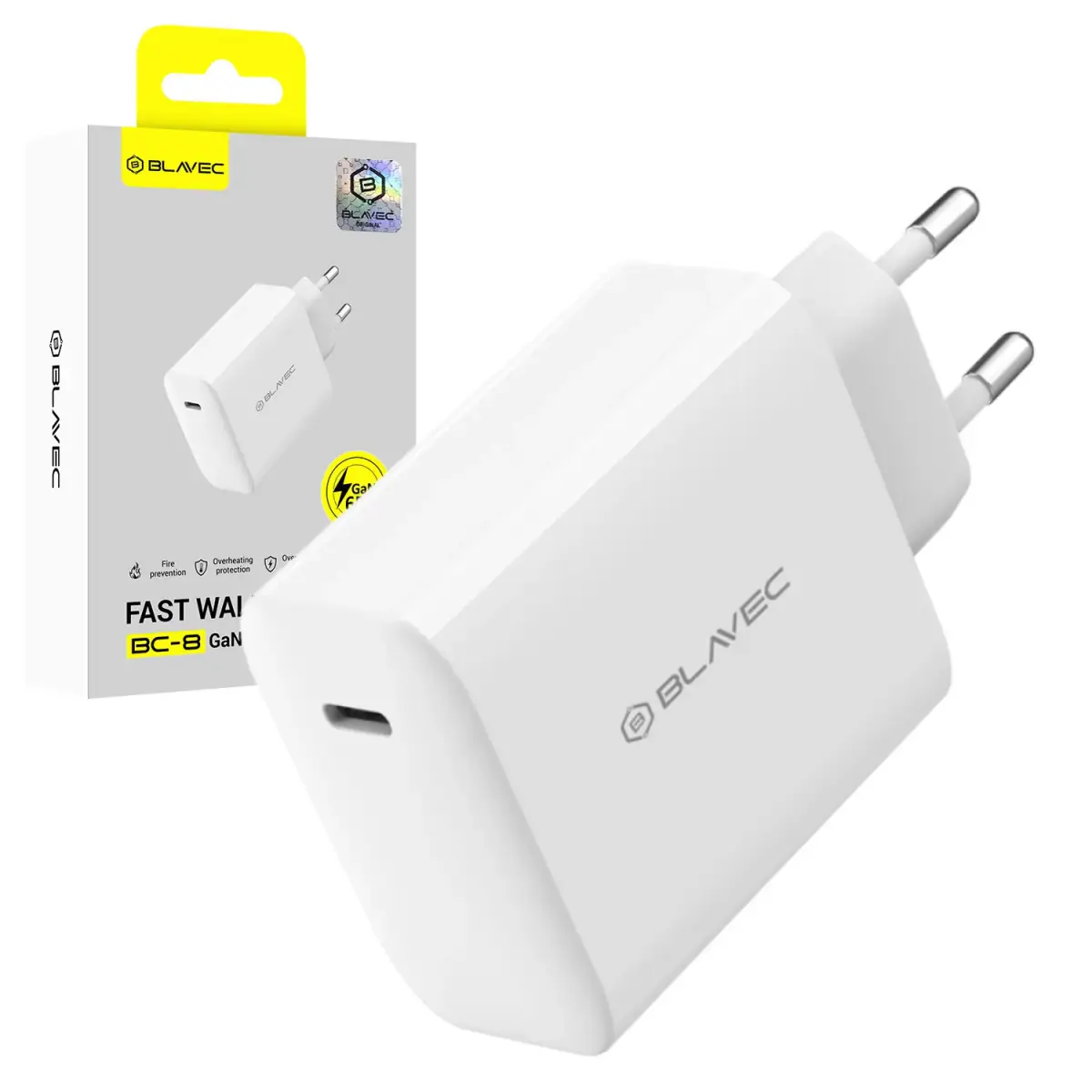 Зарядное устройство Blavec BC-8 | 65W | PD, QC, GaN | USB-C | белое