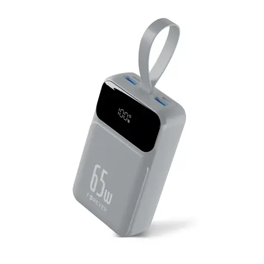 Forever Vibe-TB65 ārējais akumulators (powerbank) | 20 000 mAh | 65W | PD, QC | USB-C | sudraba krāsā