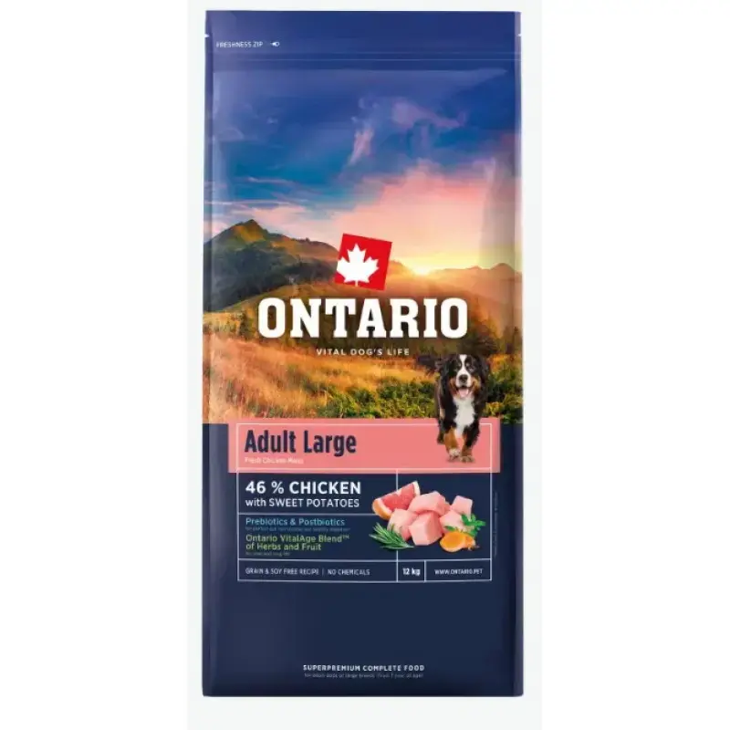 Barība suņiem – Ontario Adult Large, Chicken and Sweet Potatoes, 12 kg